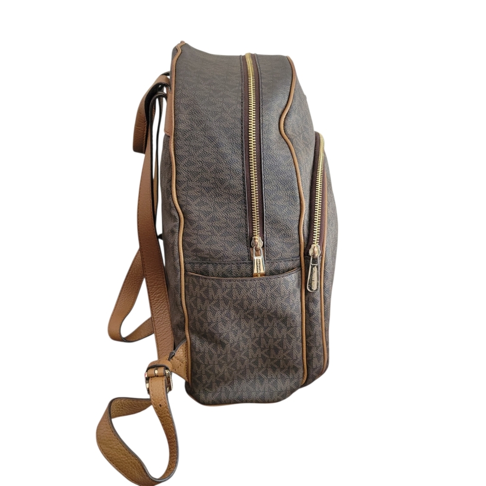 ​Michael Kors Abbey Medium Backpack Brown Signature MK Logo Print Gold Hardware - Picture 4 of 13